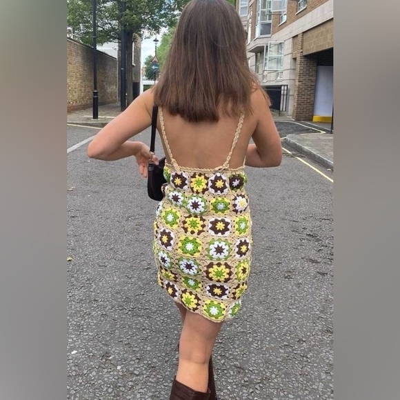 Cessilie Granny Afghan Crochet Halter Mini Dress - Picture 7 of 10